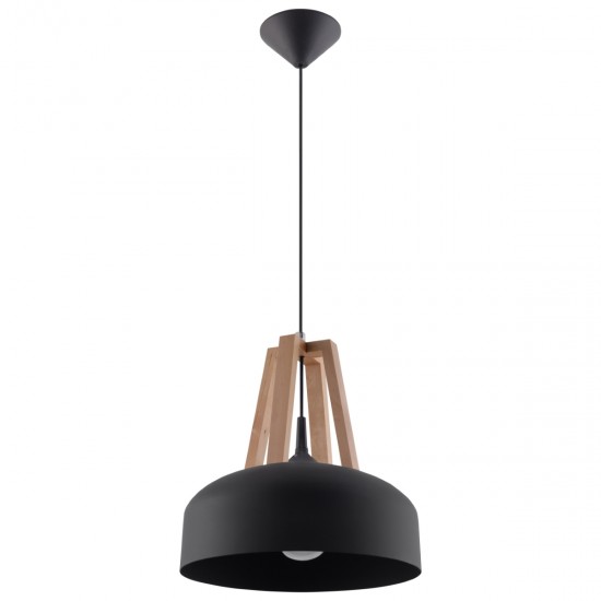 Pendant lamp CASCO black/natural wood