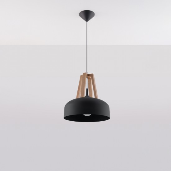Pendant lamp CASCO black/natural wood