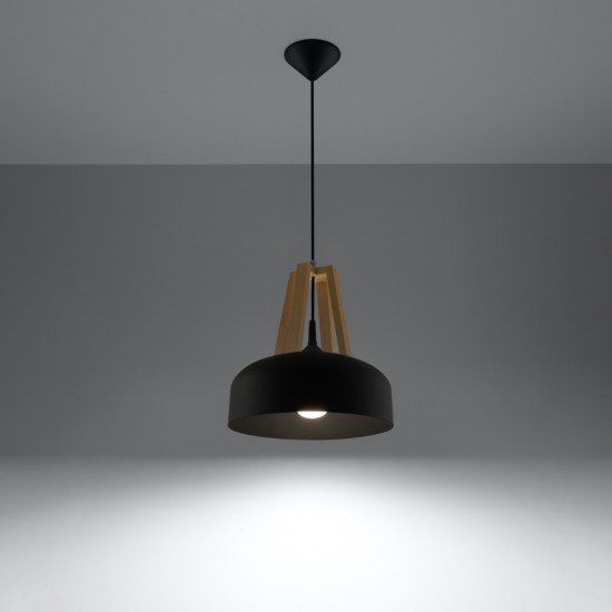 Pendant lamp CASCO black/natural wood