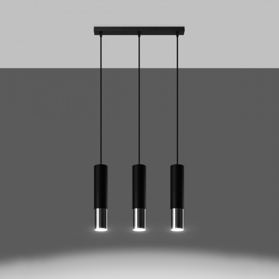 Pendant lamp LOOPEZ 3L black/chrome