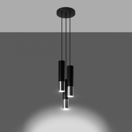 Pendant lamp LOOPEZ 3P black/chrome